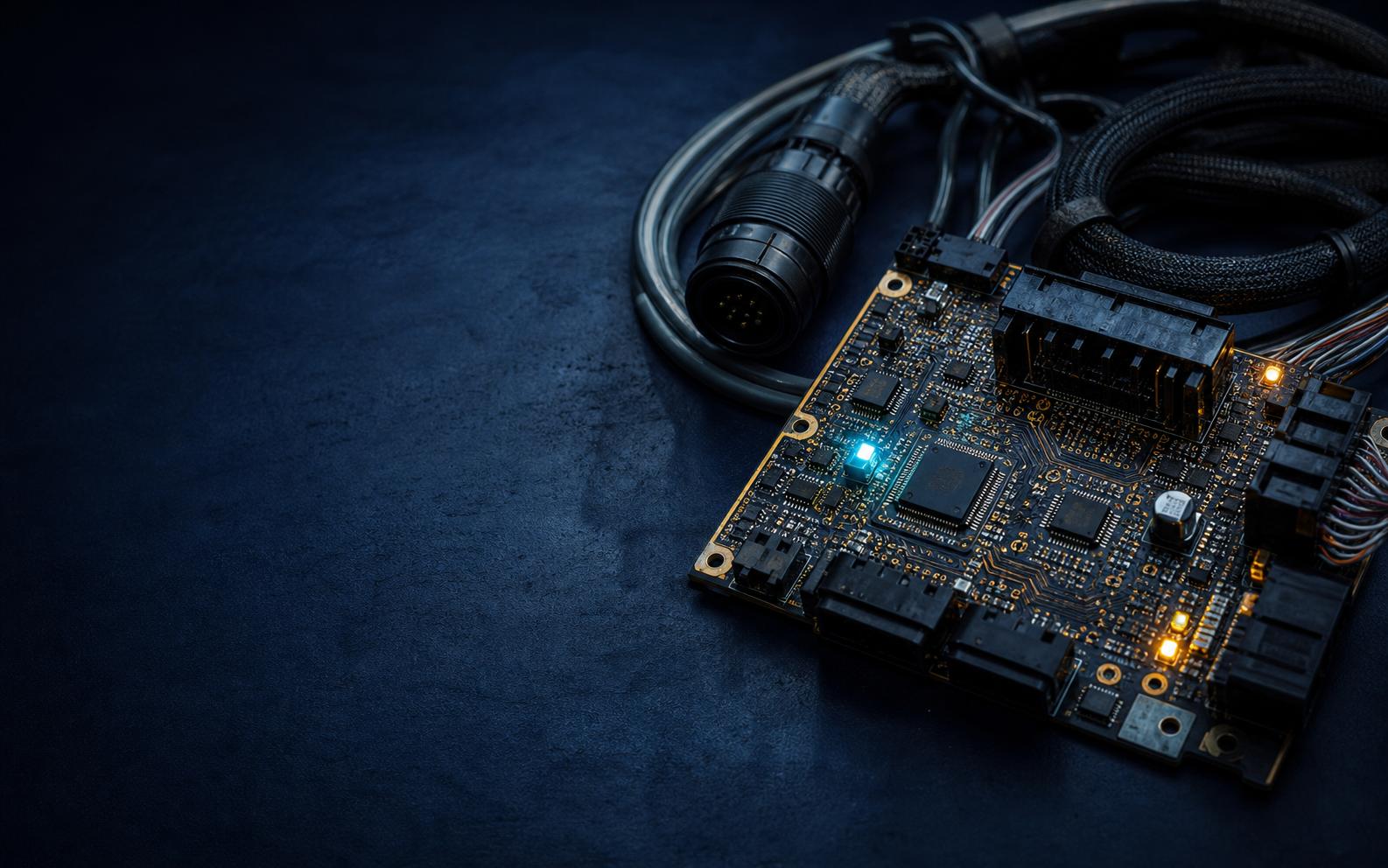 Embedded control board with cable harness and diagnostic LEDs